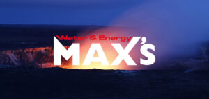 Max's energy logo höyryävällä taustalla